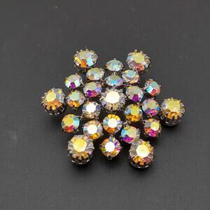 Vintage Snowflake Aurora Borealis Rhodium Plated 1 1/2 Inches Brooch